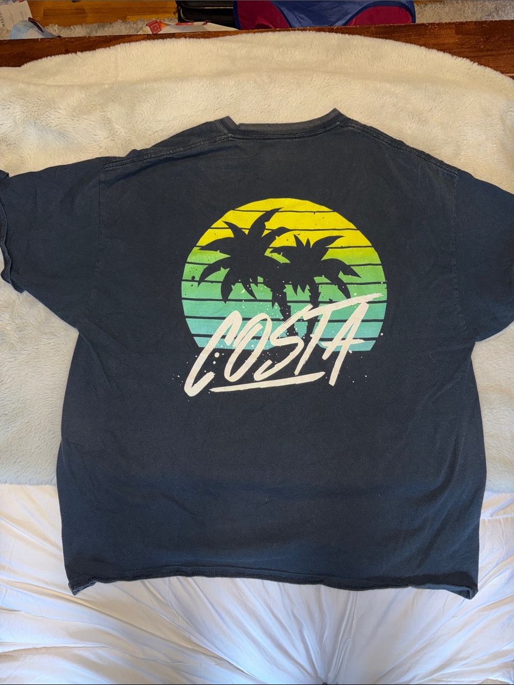 Costa black Tee with Yellow-Green Sunset Palm Graphic